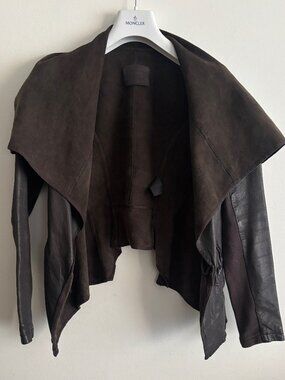 $850 AllSaints Datya Waterfall Dark Brown Leather Jacket - UK 10, US 6, EU 38